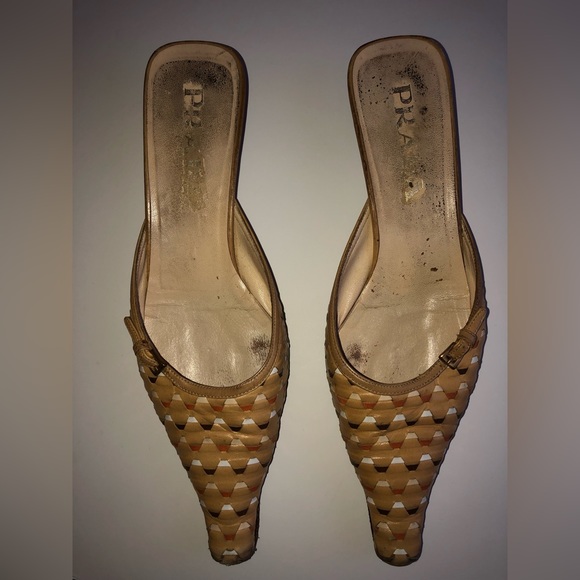 Vintage Prada Woven Kitten Heel Slides/Mules Sz 7M - Picture 2 of 8